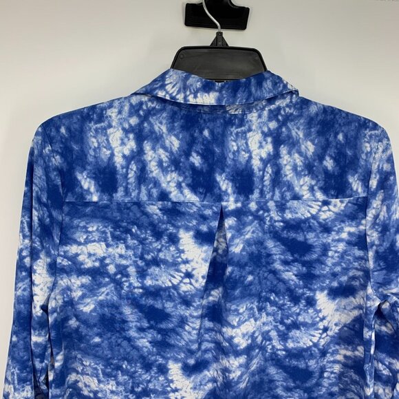 Notations Top Blue Tie Dye Button Down Roll Tab Sleeve NWT - Picture 8 of 9